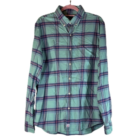 Vineyard Vines Slim Fit Murray Shirt Plaid Cotton Linen Blend Teal/Multi Size M - Picture 3 of 6